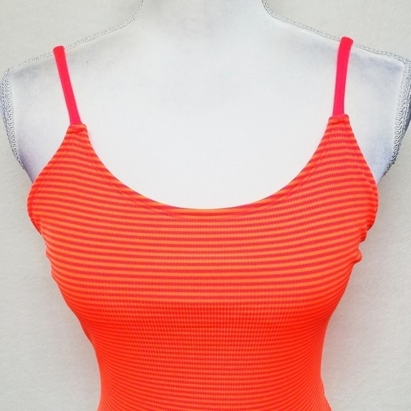 VINTAGE 90s Splash Neon Pink Orange Strappy Back High Rise Swimsuit Medium - Picture 2 of 12